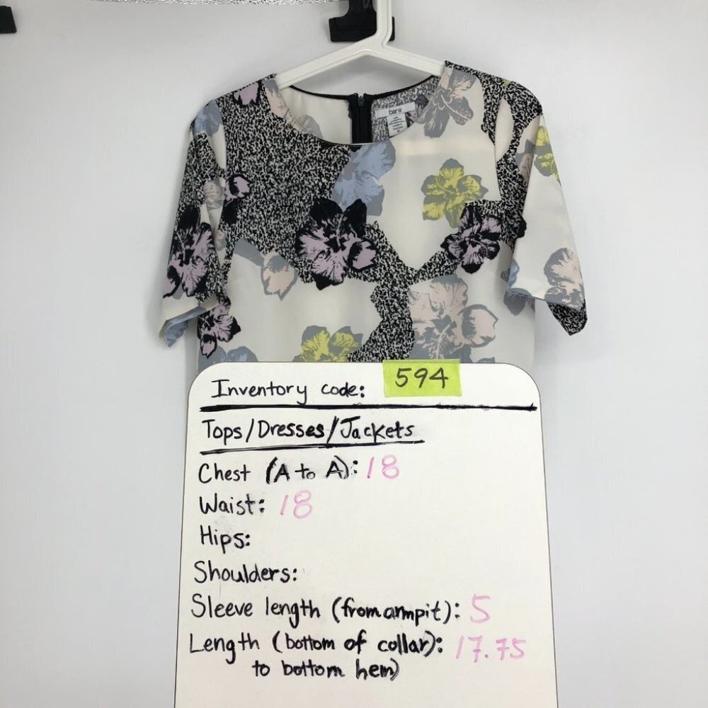 BAR  III Black & White Multicolor Floral Printed Short Sleeve Jewel Neck Top S - Picture 12 of 13
